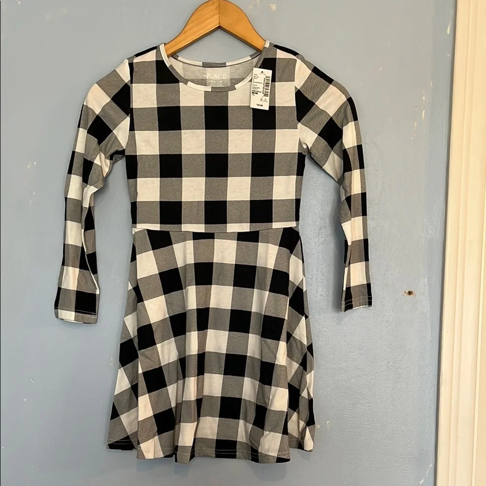 Children’s Place Little Girl Gingham Plaid Long Sleeve Skater Skirt Dress Nwt